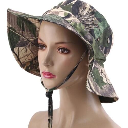 Men Women Sports Washed Cotton Twill Chin Cord Military Camouflage Hunting Hat Travel Sun Cap Bucket Style Fisherman Hat