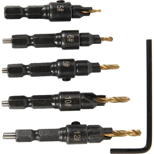 5pcs Countersink Drill Woodworking Drill Bit Set Drilling Pilot Holes For Screw Sizes #5 #6 #8 #10 #12