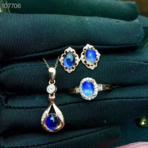 Real Natural Moonstone jewelry set Natural Real Moonstone 925 sterling silver 1pc pendant,1pc ring,2pcs Earring