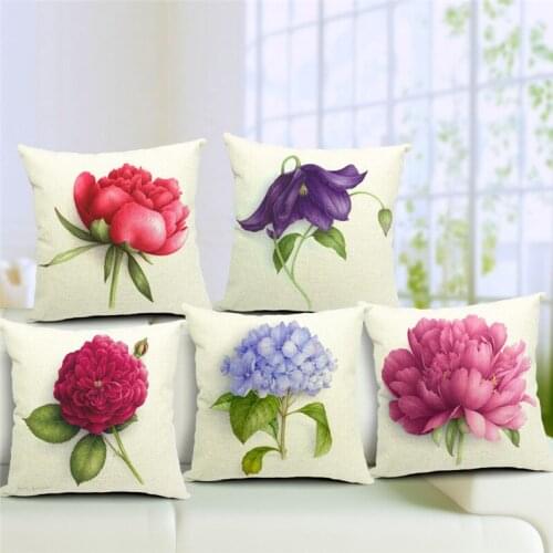 Euro Flower Cushion Cover Big Rose Throw Pillows Colorful Purple Plant Sofa Char Seat Vigtage Pillow Cover Decorative Pillowcase