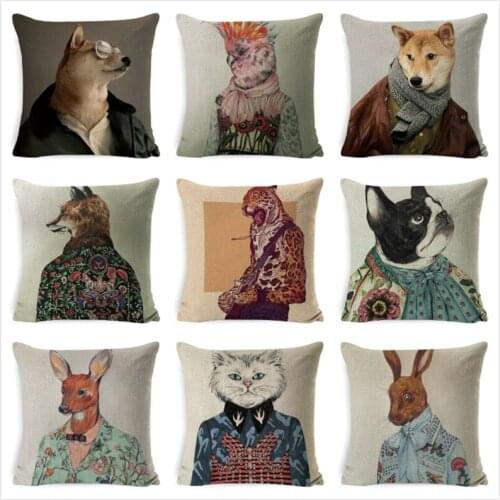 Animal Mr.Cat Famliy Cushion Cover Cotton Linen Pillow Cover Throw Pillow Case For Home Office Bedroom Car Hotel Coussin 45*45cm