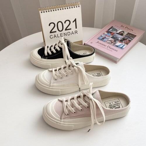 New Half-drag Canvas Shoes Womens 2021 Spring and Summer Breathable Stepping Student Shoes Korean Harajuku Fashion Shoes