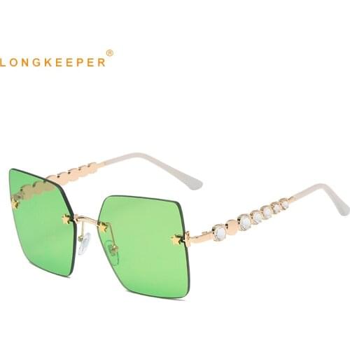 LongKeeper New Rimless Oversized Sunglasses Women Fashion Diamond Square Sun Glasses Female Vintage Eyewear Gafas de sol mujer