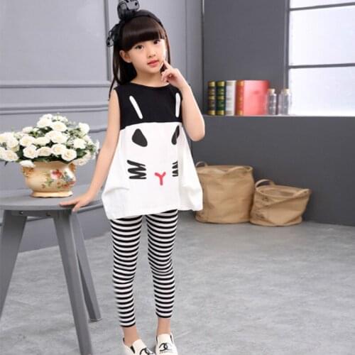 Okoufen 2019 baby girl clothes body suit summer girl cartoon shirt +Zebra stripes pants suit children kids clothing sets
