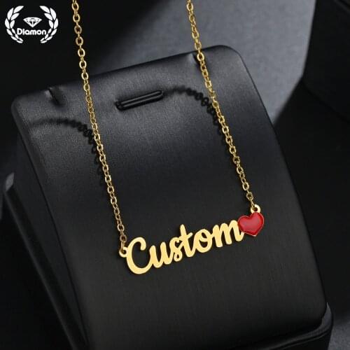 Diamon New Customlized Name Dripping Oil Necklace Heart Choker Stainless Steel Party Personalized Jewelry Gift for Women Girl