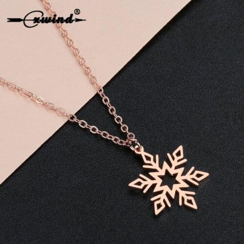 Cxwind Snowflake Necklace for Women Stainless Steel Snow Flower Pendent Necklace Ideal Christmas Necklace Gift for Lover Friends