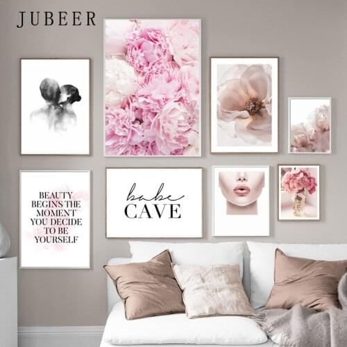 Nordic Pink Flower Posters and Prints Fashion Canvas Prints Inspirational Quotes Decoration Picture for Living Room Home Decor