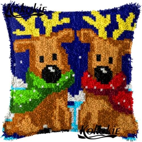 Cross stitch cushions material for handicraft Crocheting Rug Yarn Patchwork Pillowcase Latch hook elk printed embroidery pillow