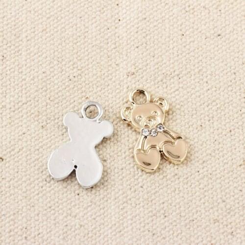 10pcs Cute Bear Enamel Charms Golden and Silver Color Pendants Handmade Craft Charms for DIY Jewelry Making