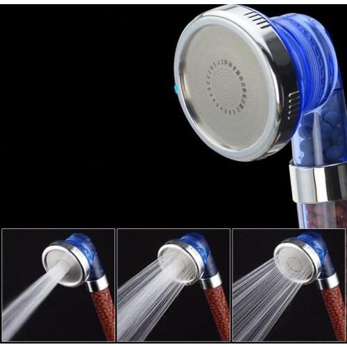 Adjustable 1/3 high pressure mode negative ion shower head activated ceramic balls head shower energy beads