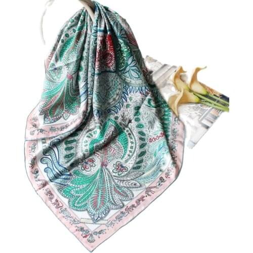 Luxury Natural Silk Scarf Women Printed Garden 100% Real Silk Twill Scarves Wrap Shawl Square 90cm Bandana Lady Gift