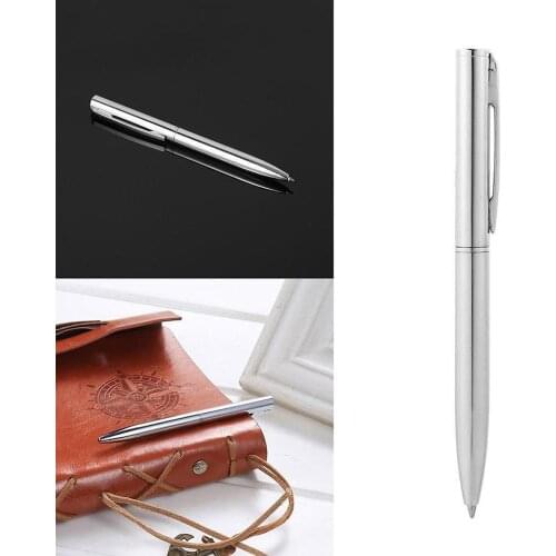 Mini Durable Ballpoint Pen Rotating Pocket-size Pen Portable Oil Pen Exquisite Writing Tool Roller Ball Pen Light Silver