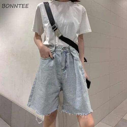 Shorts Women Summer Loose Solid Retro Simple All-match Fashion New Daily Ulzzang Leisure High Waist Soft Fit Students Denim Chic