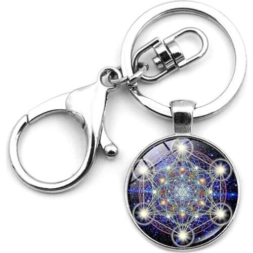 Mysterious Metatron Cube Crystal Keychain Metal Lobster Buckle Jewelry Charms Sacred Geometry Flower of Life Key Ring Key Chain