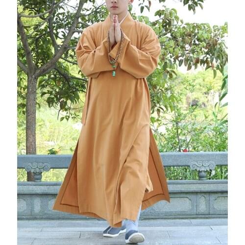 Unisex 5color 100%cotton buddhist zen lay clothing shaolin monk kung fu suits buddha gown outfit meditation robe black/red