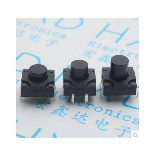 80pcs micro Switch Waterproof 12*12*6/7/8/8.5/10/12mm 4 pin black touch switch button switch micro vertical legs copper foot