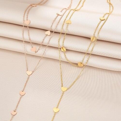 XIYANIKE 316L Stainless Steel Double Layer Heart Pandent Necklaces For Women Long Tassel Choker 2021 New Fashion Party Jewelry