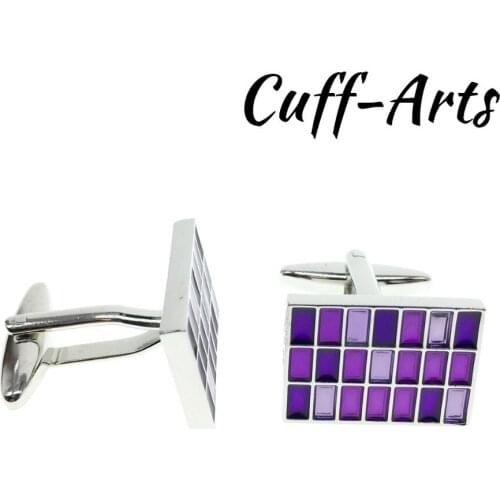 Cuffarts 2018 New Cufflinks Cuff Links Men Jewelry Purple Enamel Small High Quality Rectangle Pattern Cufflinks For Men C10116