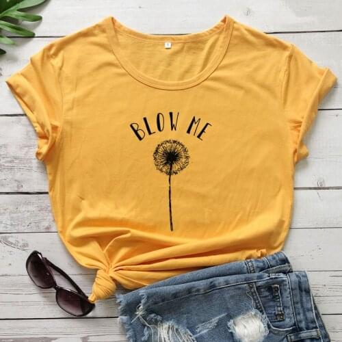 Blow Me 100% Cotton T-shirt Cute Women Botanical Dandelion Tshirt Aesthetic Tumblr Hipster Graphic Tee Shirt Top Dropshipping
