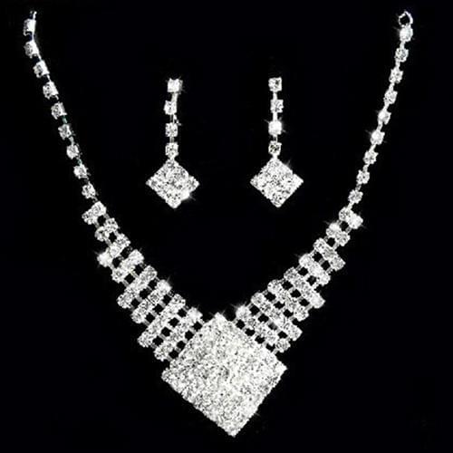 Lady White Rhinestone Bridal Wedding Pendant Necklace Earrings Set parrure bijoux femme