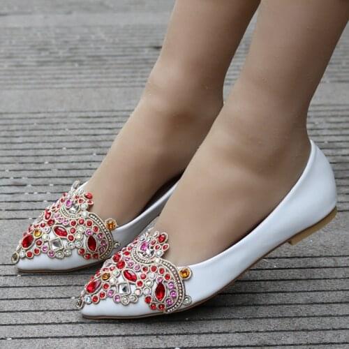 Crystal Queen Heart Shaped Crystal Shoes Women Summer Autumn Flats Ladies Dress Shoes Office Party Wedding Flat Shoes Female