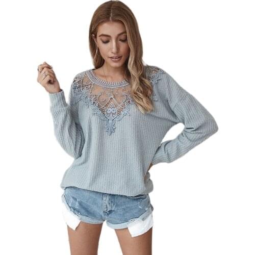 Spot new design summer fashion stitching lace sexy classic womens sweater