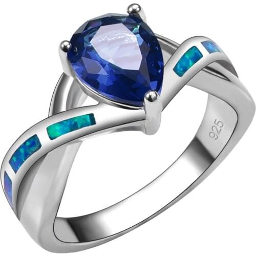 Blue Crystal Zircon With Blue Fire Opal 925 Sterling Silver Ring For Woman Size 6 7 8 9 10 R1442
