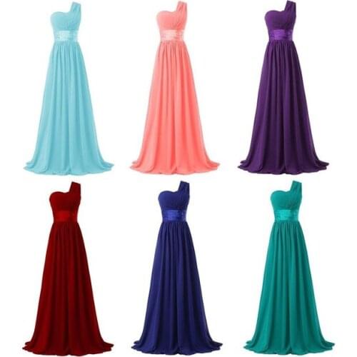 2017 longo da dama de honra vestido de um ombro uma linha de chiffon para mulheres moda estilo elegante roxo azul mint rosa
