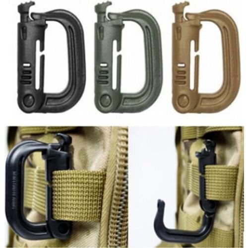 10pcs/lot Outdoor D-ring Grimloc Locking For MOLLE Webbing Connect 1 Inch Belt Hanging Buckle Hook