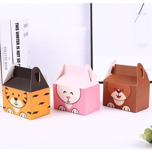 12pcs Easter Cartoon Animal Candy Dragee Gift Box Kids Gift Paper Bag Birthday Jungle Safari Party Baby Shower Decoration Home