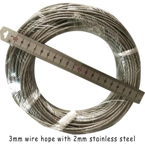 20M PVC Plastic Coated Stainless Steel Wire Rope Diameter 3mm Wire Clothes line 3.0MM Wire Rope With 2.0MM Stainless Steel