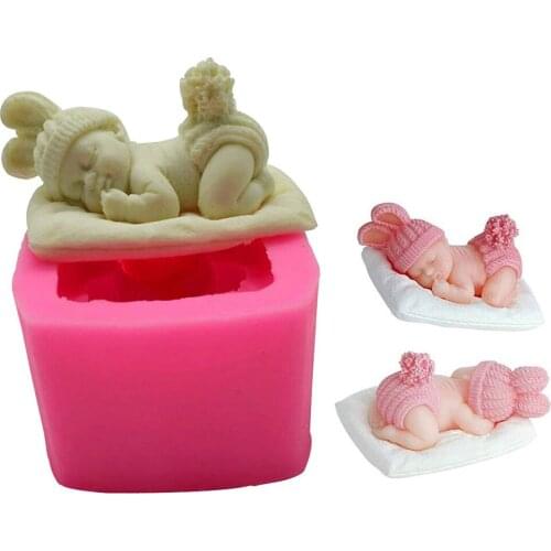 3D Sleeping Baby Handmade Soap Making Silicone Mold Baby Dressed Bunny Chocolate Fondant Cake Molds Soap Mould