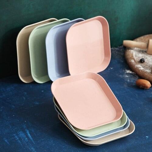 4Pcs/Set Dessert Plate Pure Natural Wheat Square Snack Straw Bowl Sauce Plate Seasoning Dish Degradable EcO-friendly Tableware