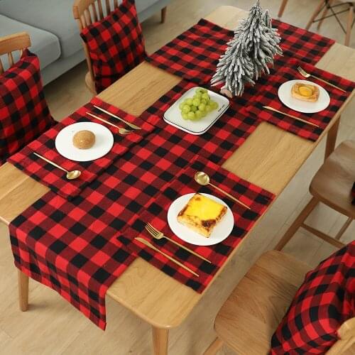 4 pcs Plaid Placemat Christmas Decoration Simple Table Cutlery 44*29cm Plate Place Mat Dining Tablecloth Festive Supplies New