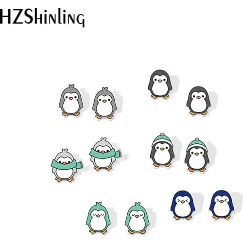 2019 New Cute Penguin Acrylic Earring Penguins Art Fashion Stud Earrings Epoxy Earring