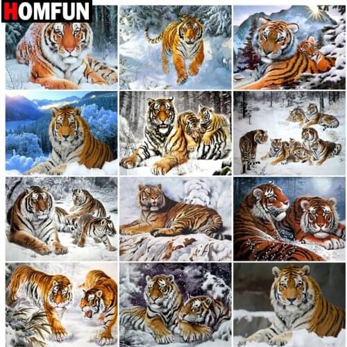 HOMFUN Diamond Painting Full Square/Round Drill 5D DIY "Animal tiger" Daimond Embroidery Rhinestone Cross Stitch Decor