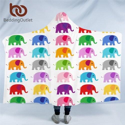 BeddingOutlet Rainbow Elephant Hooded Blanket for Adults Sherpa Fleece Mandala Flower Wearable Throw Blanket Hippie Boho Bedding