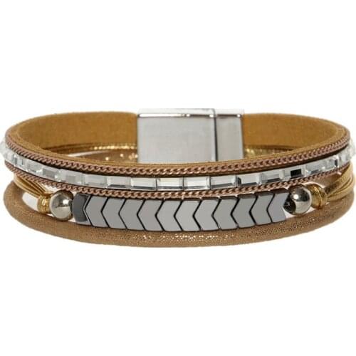 ORNAPEADIA Brand New Jewelry Hot Selling Bohemia bracelet Fashion tungsten steel Multi-layer Leather Bangles for women wholesale