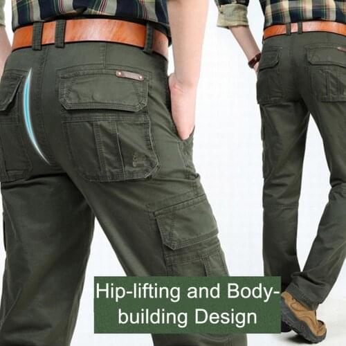 Men Casual Military Cargo Pants Plus Size Men Overalls Solid Color Multi-pocket Straight Cargo Pants Trousers moletom masculino