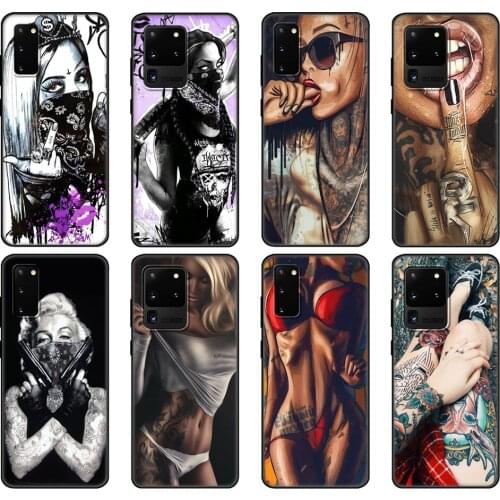 Black tpu Case For Samsung galaxy S20 /S20 PLUS/S20 ultra/S20+ /S20FE back cover Sexy Sleeve Tattoo Girl Newly Arrived