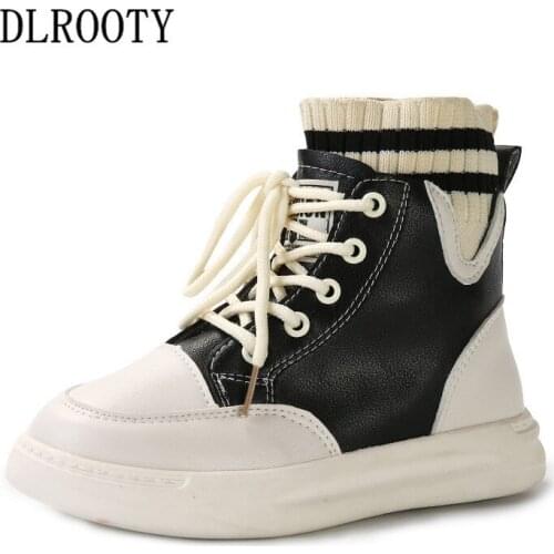Children Martin Boots Leather Shoes Boy Girl Autumn Spring Flat Baby Kid Outdoor Fashion Ankle Non-slip Lace Up Sneakers