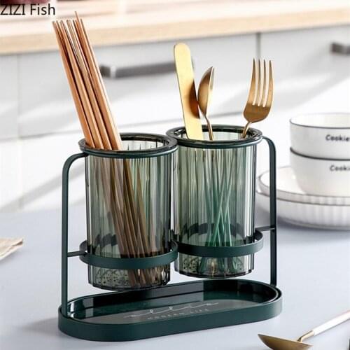 Northern Europe Household Kitchen Chopsticks Storage Iron Shelf Plastic Drain Chopsticks Storage Tank Modern Cutlery Storage Box
