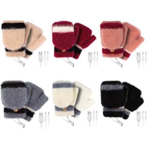 USB Double-sided Heating Gloves Winter And Autumn Knitted Half-finger Clamshell Mink Fleece Touch Screen USB Heating Welcoming
