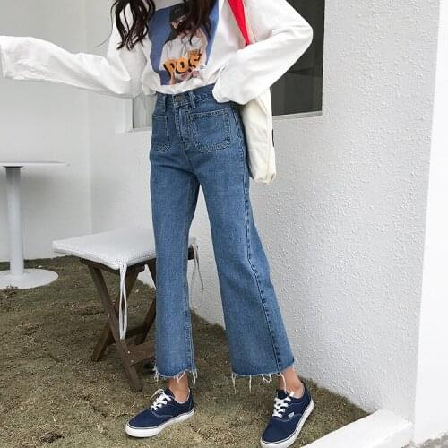Jeans Woman High Waist Korean Retro Pockets Female Jean Loose Women Trousers Ripped All-match Denim Casual Fashion Streetwear