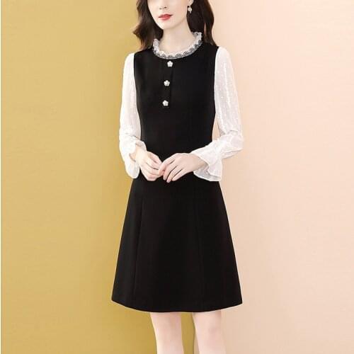 Only Plus French Slim Lace Dress Womens Autumn 2021 New Vestidos Flare Sleeve Elegant Office Lady O-neck A-line Dresses Robe