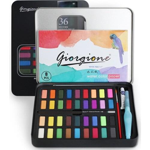 Giorgione Watercolor Paint Set 36/48 Vivid Colors in a Metal Watercolor Box Perfect for Students Kids Beginners And Adults