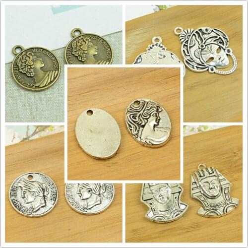 Head/pharaoh/face/ Indian/Arab shape DIY alloy charm pendant chain beads jewelry making accessories findings antique silver