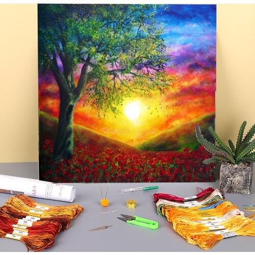 Natural Scenery Remembrance Printed Water-Soluble Canvas 11CT Cross-Stitch Full Kit Embroidery DMC Threads Stamped