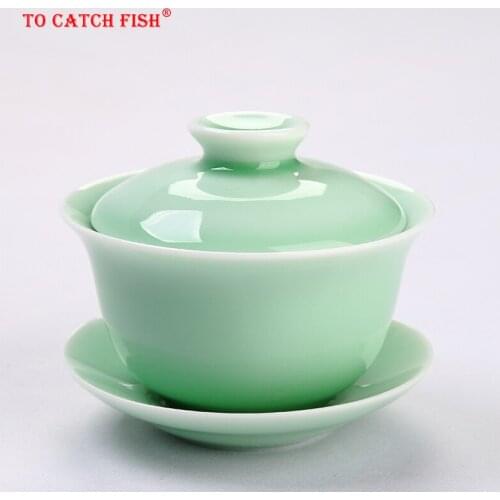 Chinese Celadon gai wan tea set Bone China Tea cup Dehua gaiwan tea porcelain teacup tea set for High-quality creative kettle