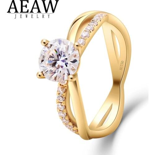 AEAW 14K yellow Gold 1 Carat Lab Grown moissanite Diamond Wedding Engagement Solitaire Ring with accents for Women